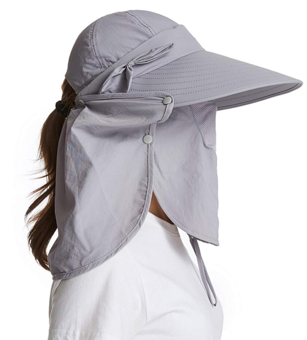 7217 Sun Hats Fishing Hat UPF+50 Detachable Face Mask Neck Flap Visor Wide